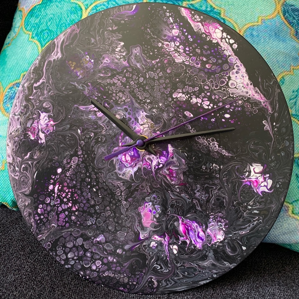 Fluid Art Upcycled Vinyl Record Clock- Deep Galaxy